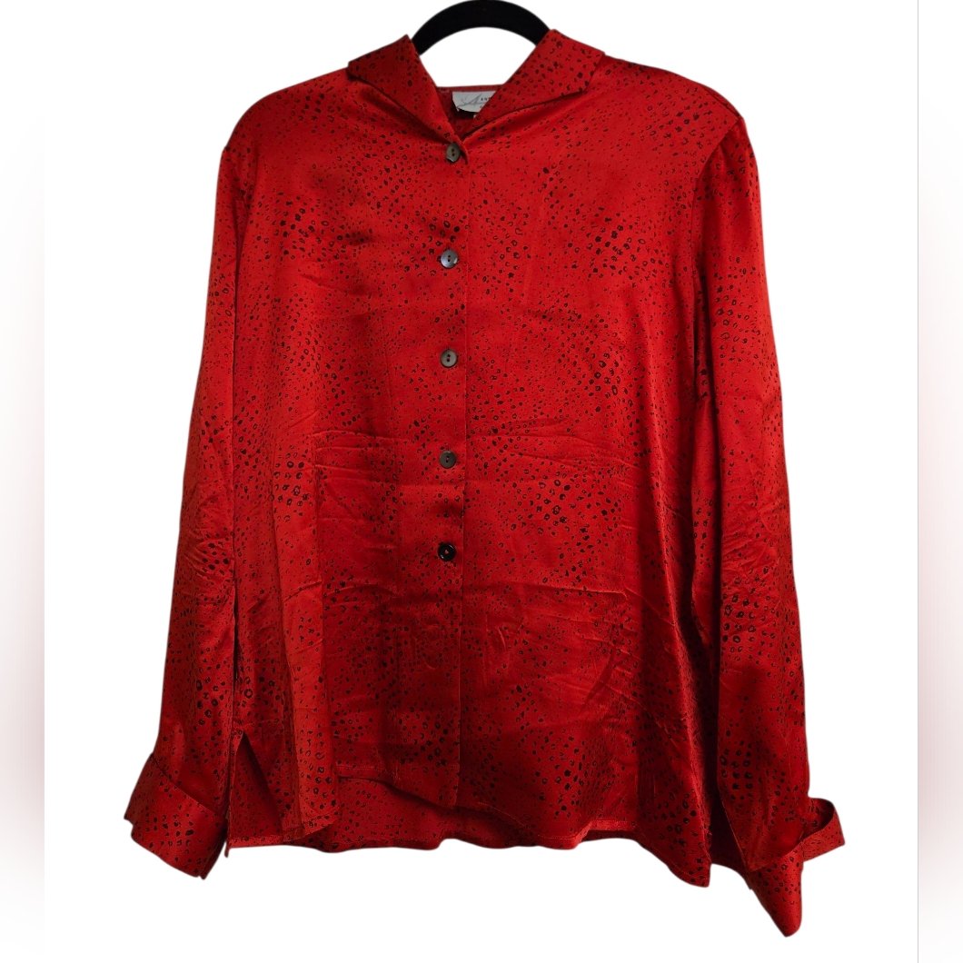 Antonelli Silk Red Leopard Print Blouse Made In Italy Luxurious